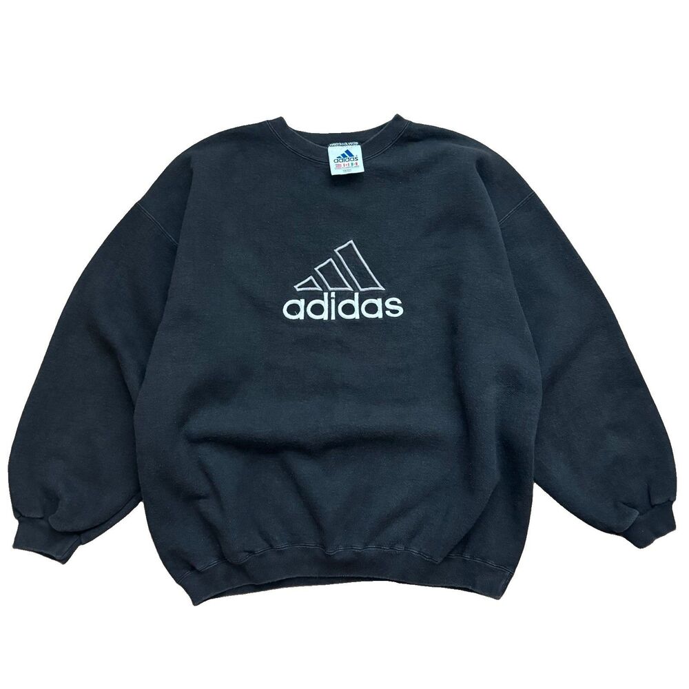 Vintage 90s Adidas Trefoil Heavyweight Mens XXL Crewneck Sweatshirt USA Made Blk